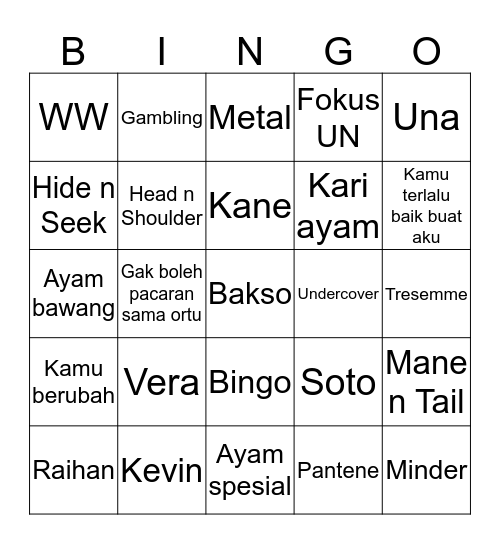 Athala's bingo board Bingo Card