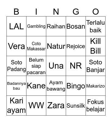 A D A R A Bingo Card