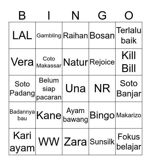 A D A R A Bingo Card