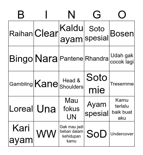 Rhandra Bingo Card