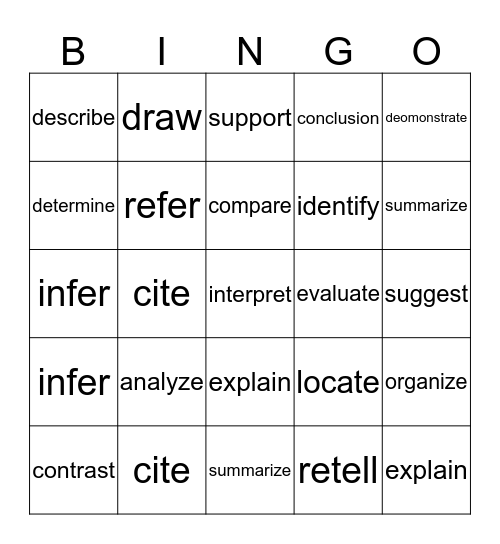 E.O.G. Review - Verbs Bingo Card