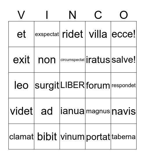 Latin Vocab Vinco Bingo Card