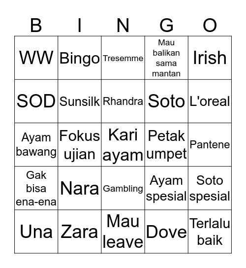 Untitled Bingo Card