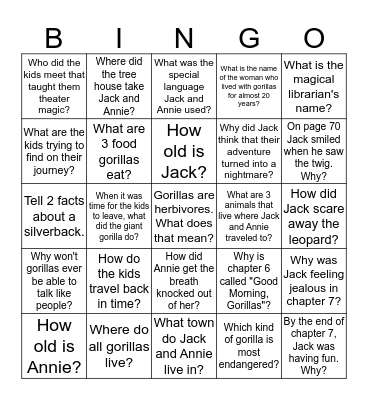 GOOD MORNING GORILLAS Bingo Card