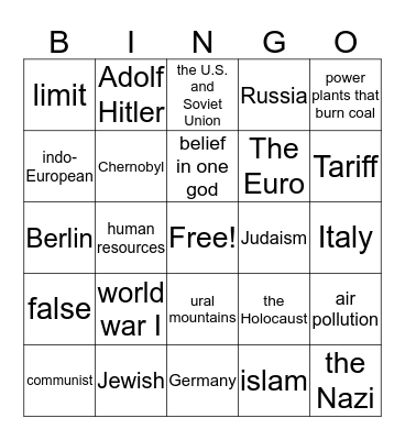Social Studies Midterm Bingo Card