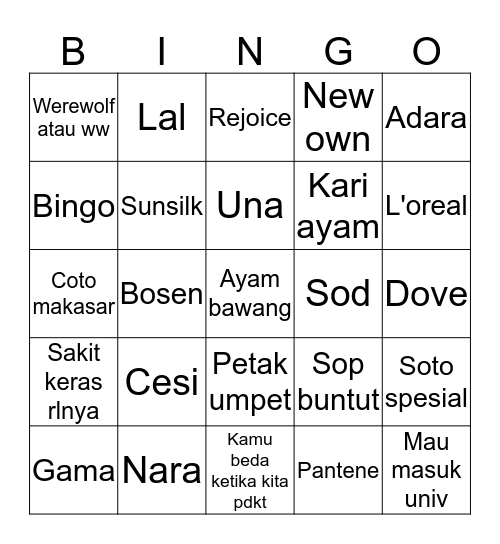 Bingo CESI Bingo Card