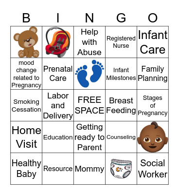 MATERNAL AND INFANT HEALTH  PROMOTION Bingo Card