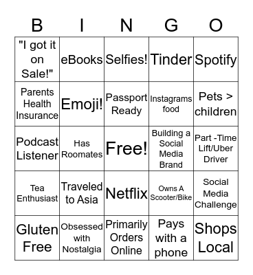 Millennial Bingo Card