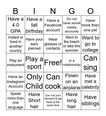 Get to Know You Bingo! Bingo Card