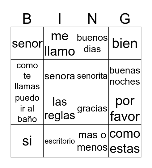 basic words  Bingo Card