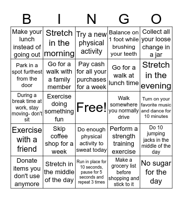 Employee Health Week 1 Bingo Card