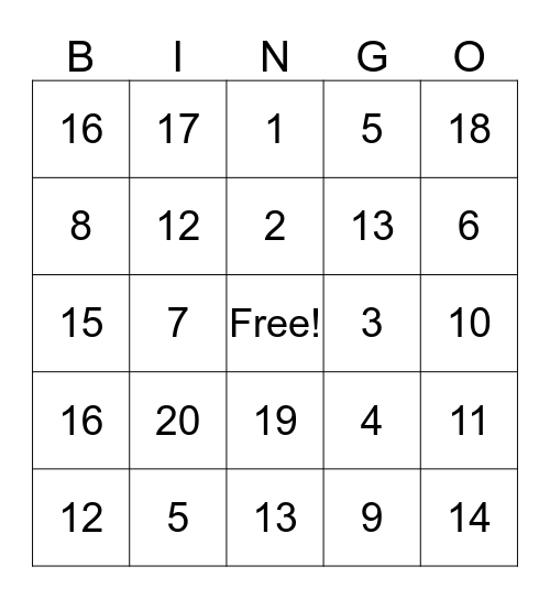 Spanish Numbers Bingo Card