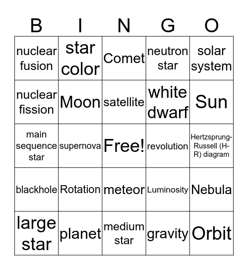 Astro 2 Bingo Card