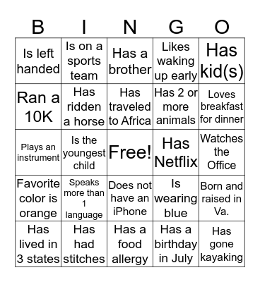 Coworker Bingo Card