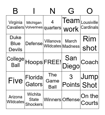 NACC Basketball Bingo Card