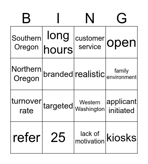 Recruiting Bingo Card