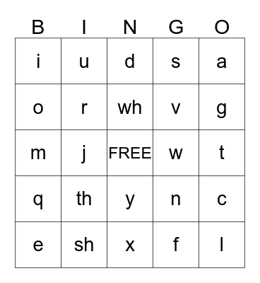 Kindergarten Letter Sounds Bingo Card