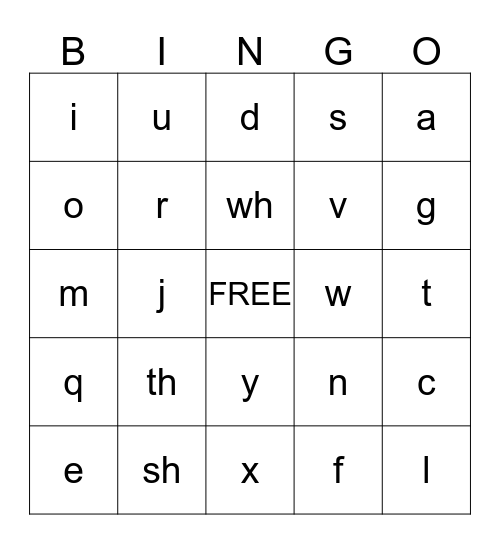 Kindergarten Letter Sounds Bingo Card