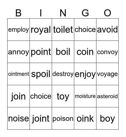 oi  /  oy  words Bingo Card