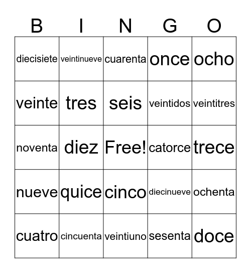 Los numeros Bingo Card