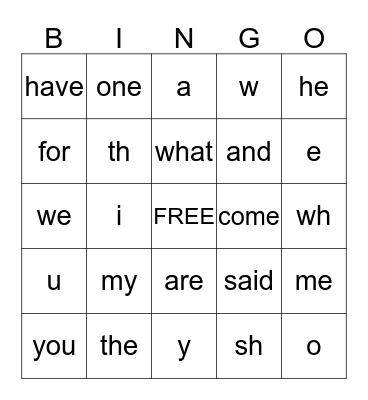 Kindergarten High Frequency Words and Letter Sounds Bingo Card