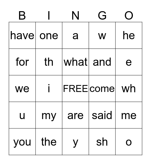 Kindergarten High Frequency Words and Letter Sounds Bingo Card
