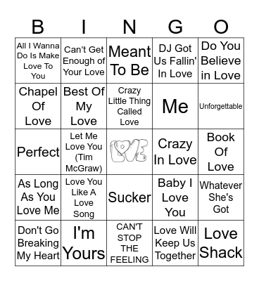 LOVE SONGS Bingo Card