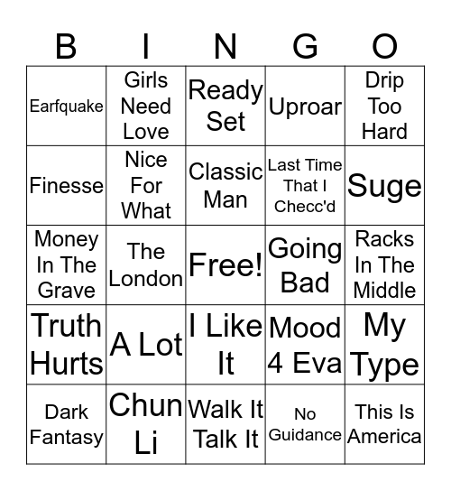 Hip-Hop Bingo Card