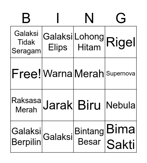 Bintang & Galaksi dalam Alam Semesta Bingo Card