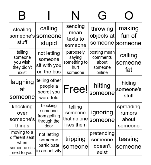 BULLY Bingo Card