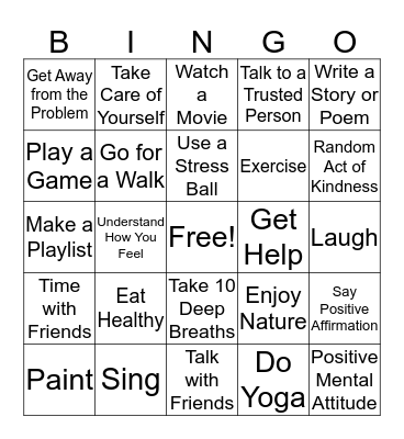 Coping Skills Bingo Card