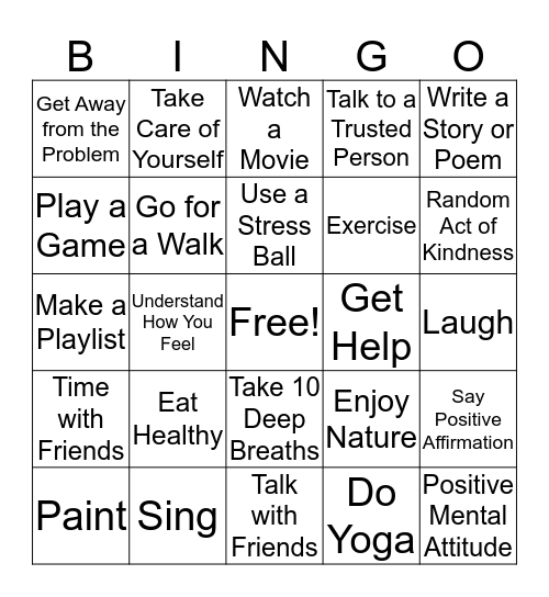 Coping Skills Bingo Card