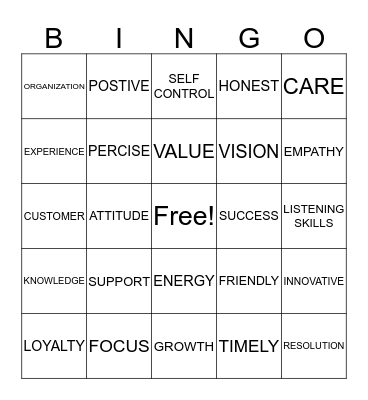 Customer Service Bingo Card