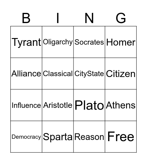 Greek Vocab Bingo Card