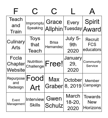 FCCLA Bingo Card