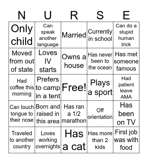 Nurse BINGO Card