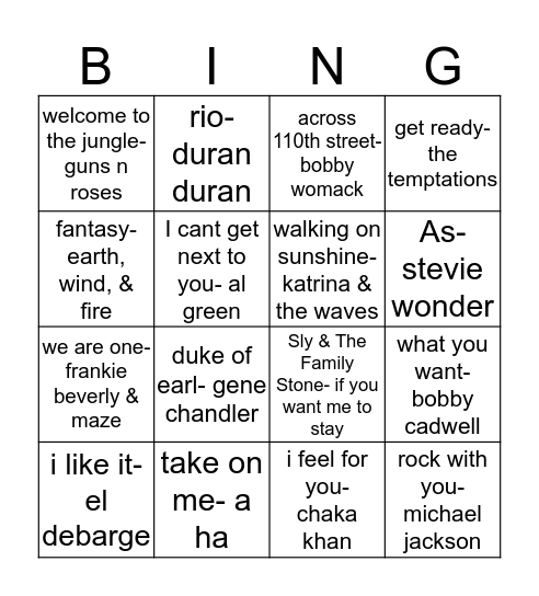 Old School (50's - 80's) Bingo Card