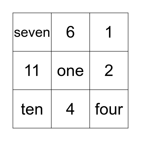 Numbers 1 Bingo Card
