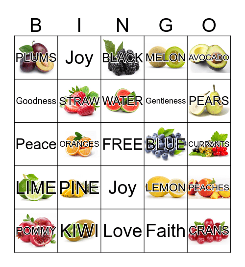 Fruit Of The Spirit Bingo Card