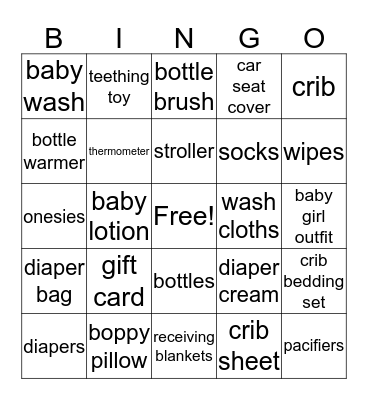 Baby Shower Bingo Card