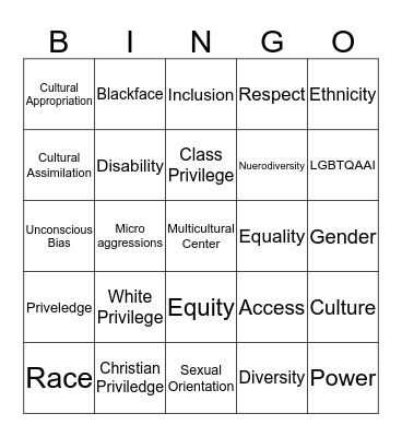 Cultural Bingo Card