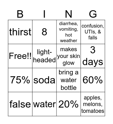 Hydration Bingo! Bingo Card