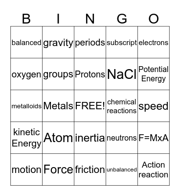 Vocabulary Bingo Card