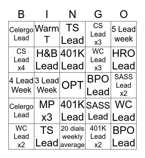 Central RD Bingo Card