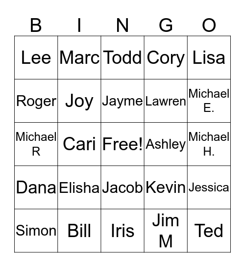 Associate Thank You Bingo Card