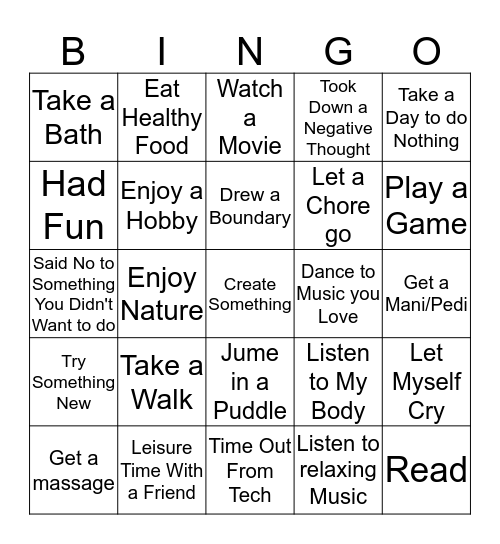 SELF-CARE BINGO Card