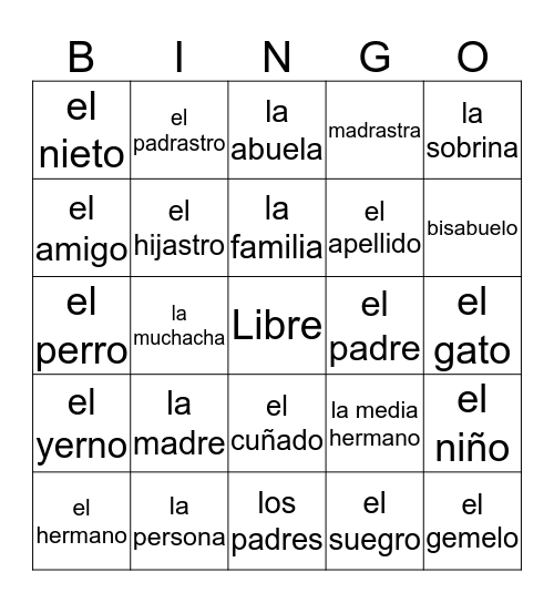Family Bingo Card
