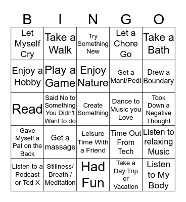 SELF-CARE BINGO Card