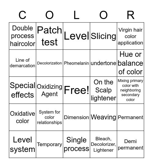 Hair Color Bingo Card