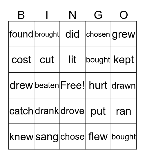 SIMPLE PAST BINGO Card
